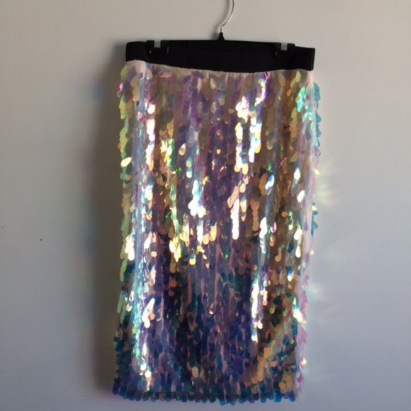 River Island Pink Iridescent Sequin Pencil Skirt US10 - Picture 2 of 7